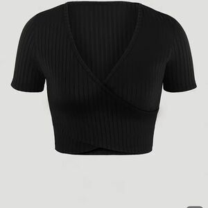 Women's V-Neck Crop T-Shirt, Casual Solid Color Short Sleeve Top for Summer